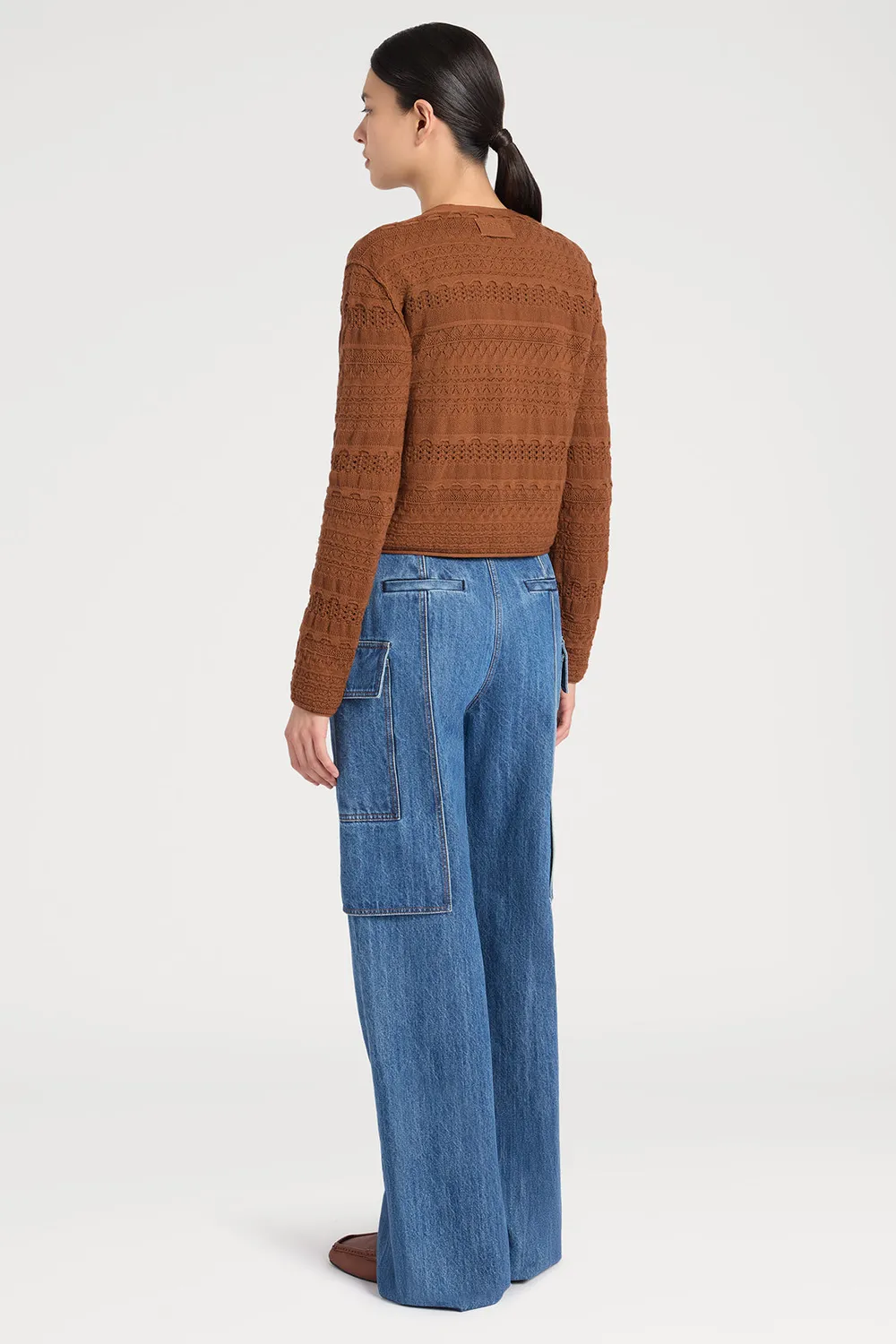 PORTS Pointelle Knit Cardigan cardigan toffee traforato