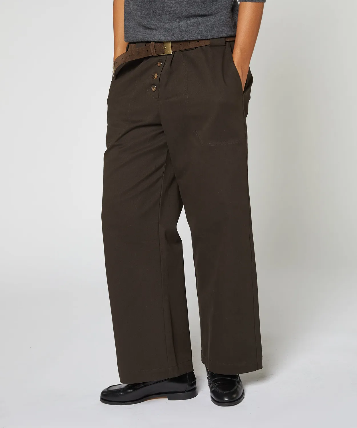 Rodier pantaloni larghi cotone vita alta marrone