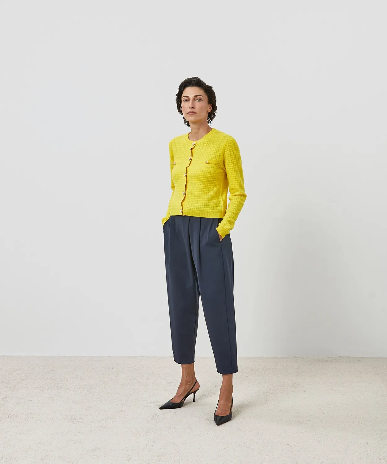 Rodier Gilet Corto Cashmere Giallo Cardigan Donna Bottoni