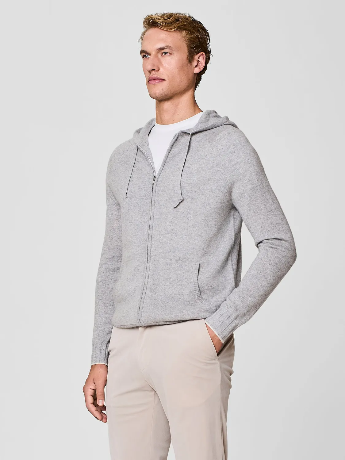Paul Taylor Cappuccio Cashmere Felpa Grigio Chiaro Melange