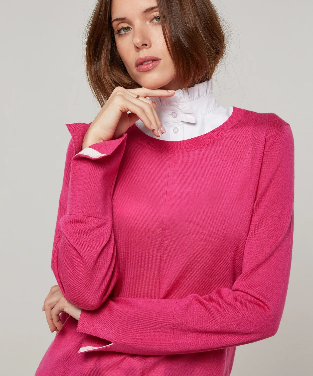 Rodier Girocollo maglione lana merino rosa tonic