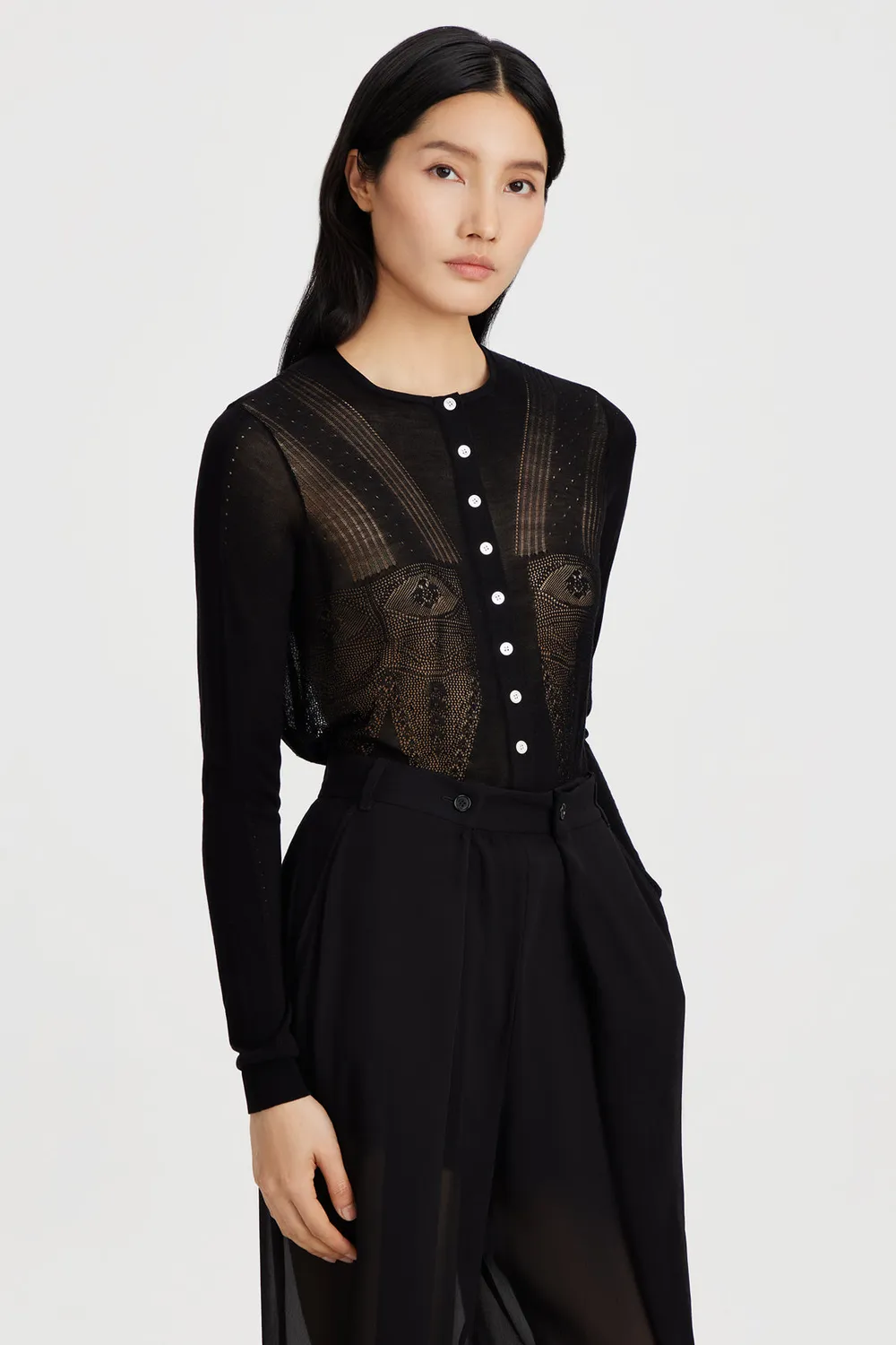 PORTS 1961 cardigan nero traforato con bottoni