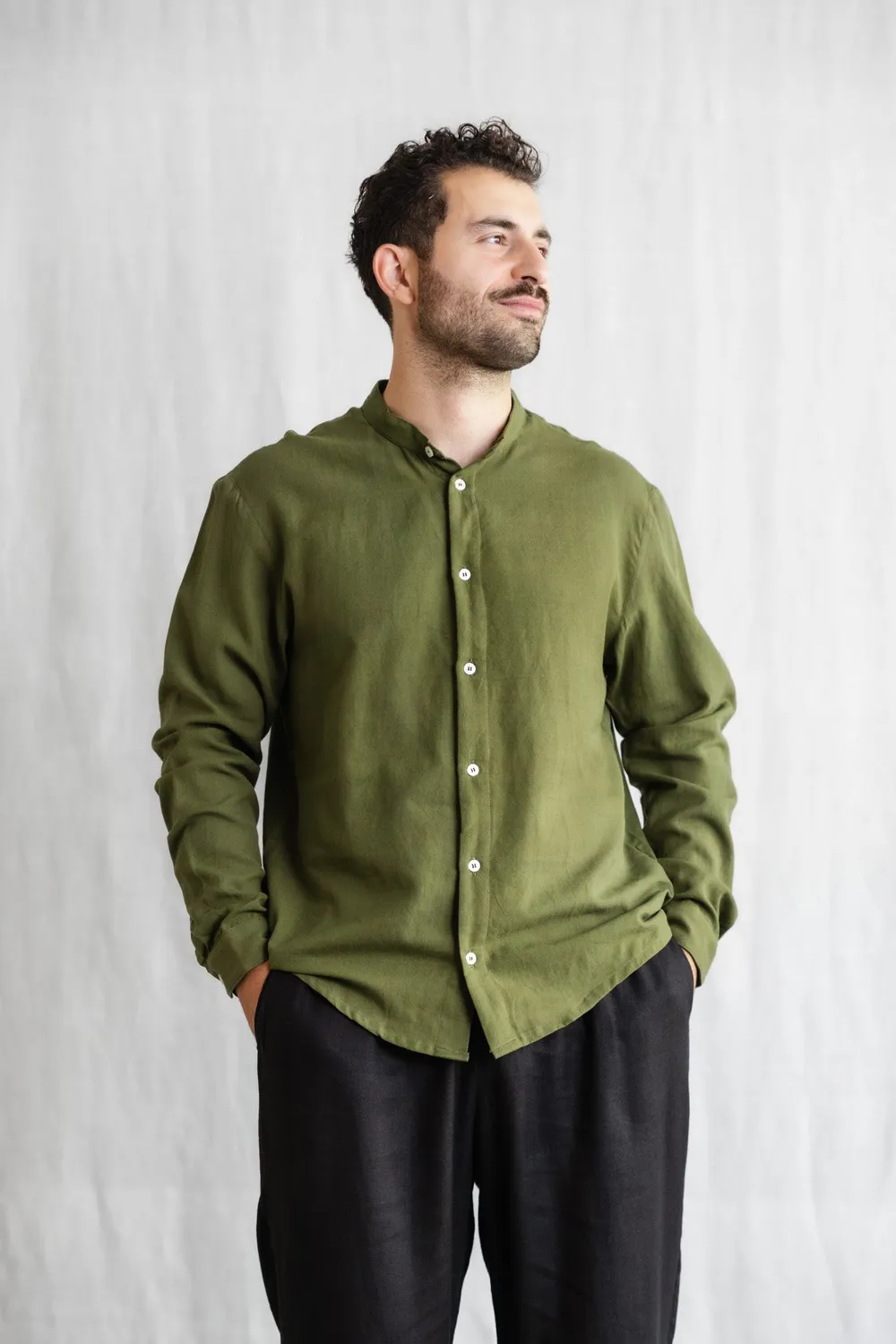 Jyoti Fair Works Harish camicia uomo verde muschio cotone