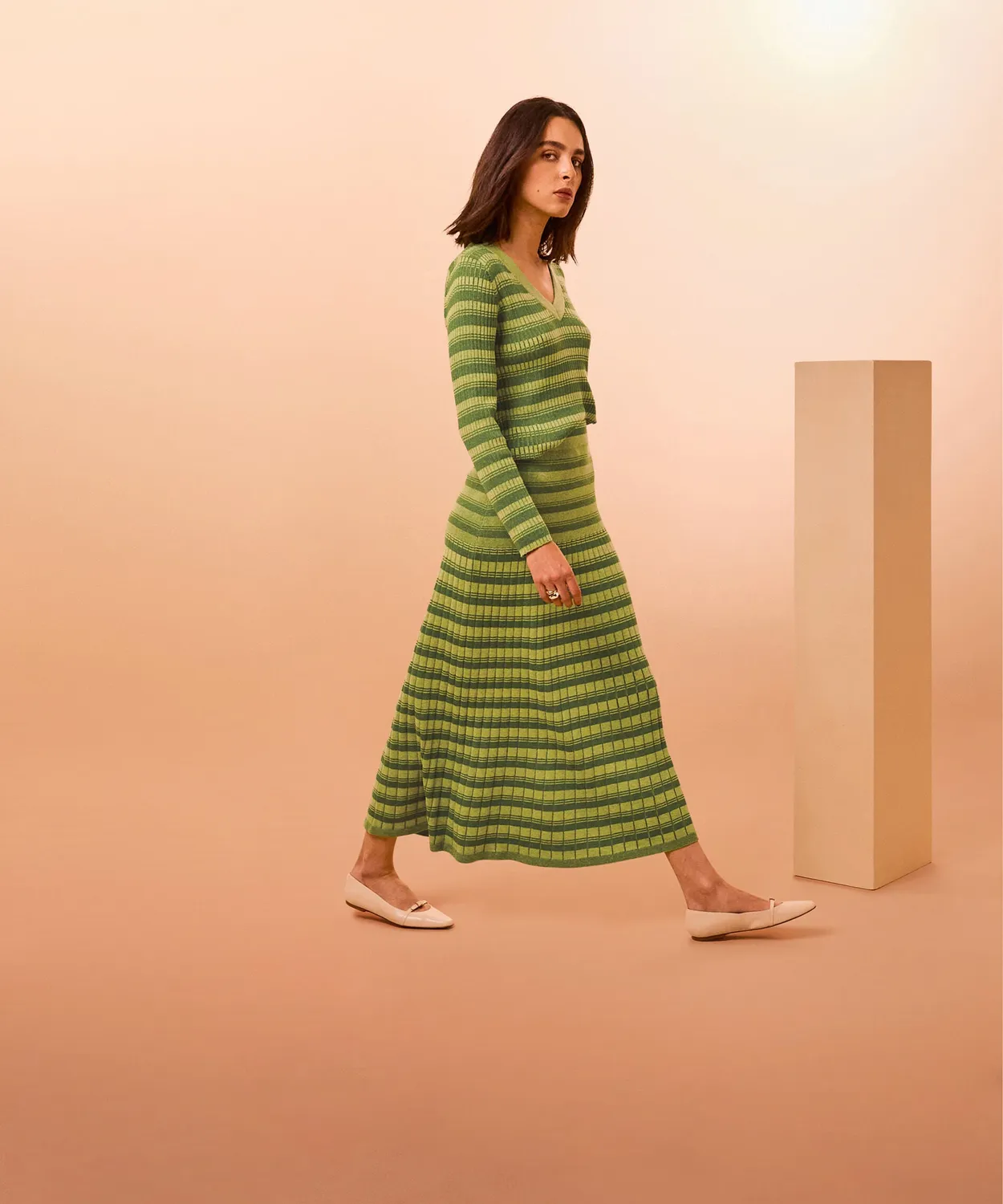 Rodier Gonna Lunga Svasata Maglia Verde Pistacchio