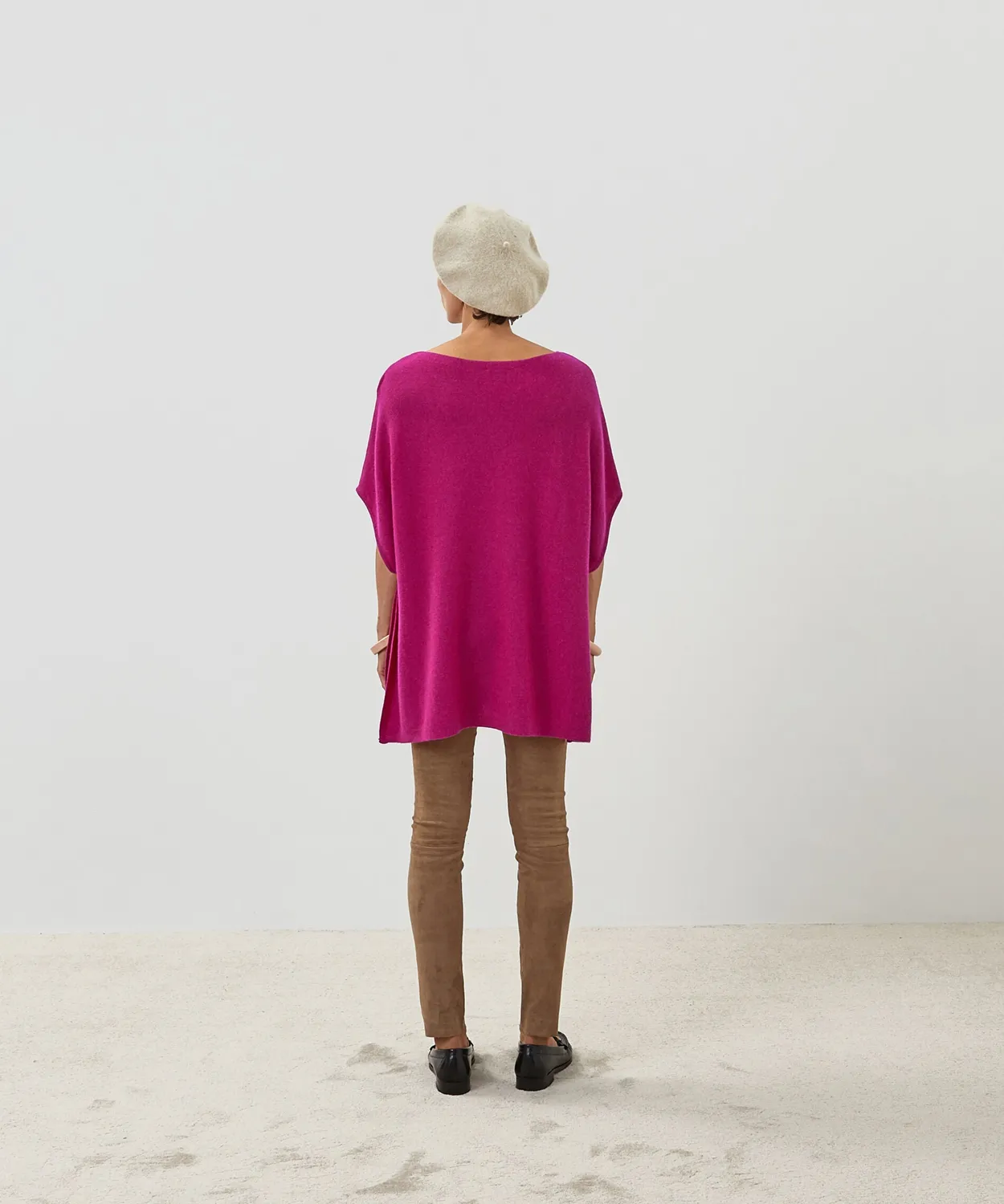 Rodier poncho cashmere fucsia scollo barca