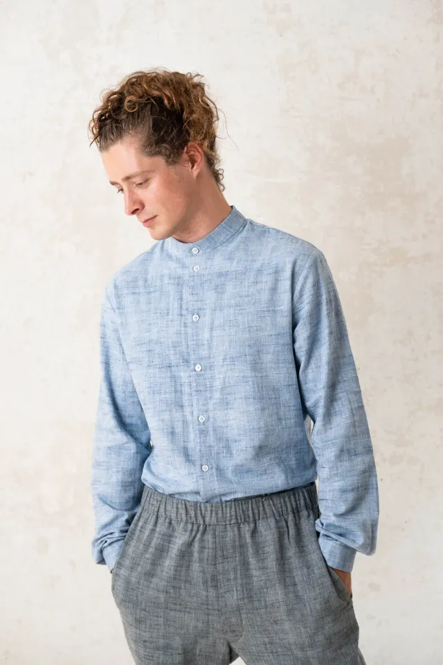 Jyoti Fair Works Hamu camicia uomo azzurra slim cotone