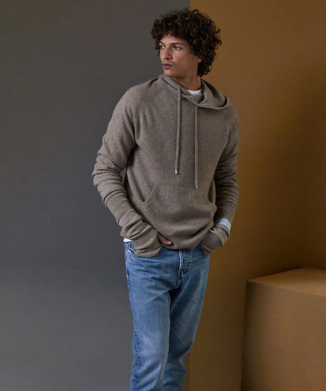 Rodier Felpa Cashmere Uomo Cappuccio Marrone Talpa 2 Fili