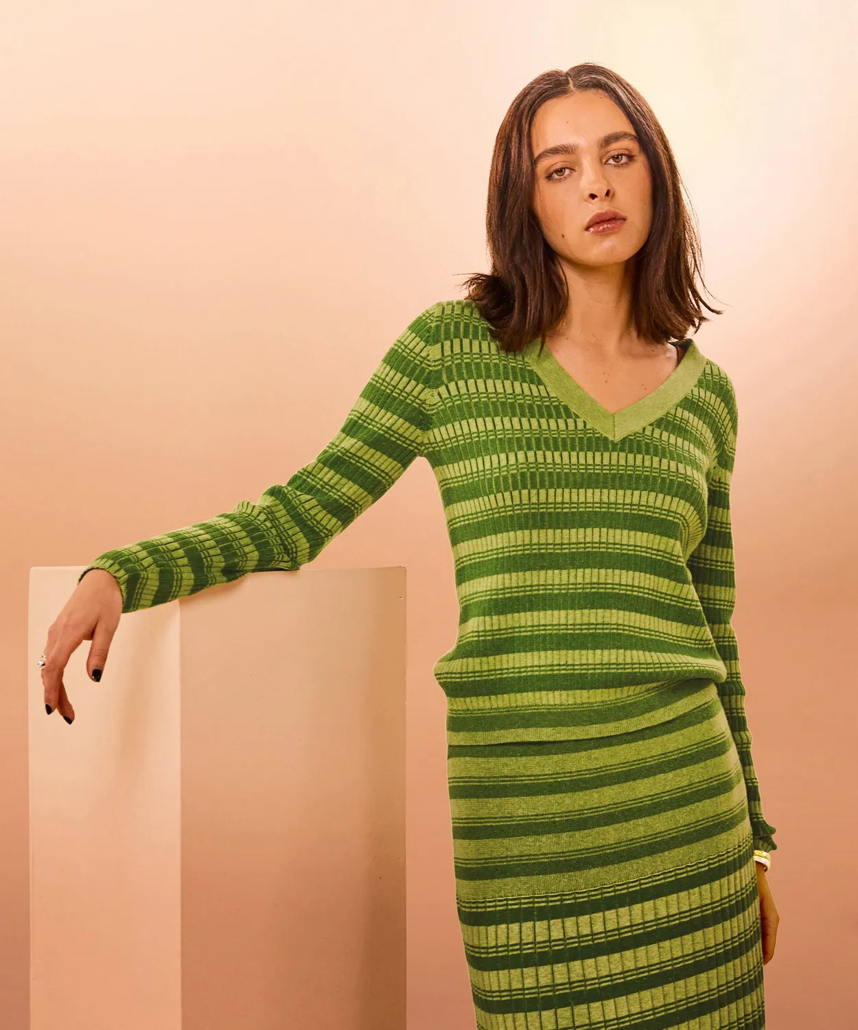 Rodier Maglia Scollo V Verde Pistacchio a Coste