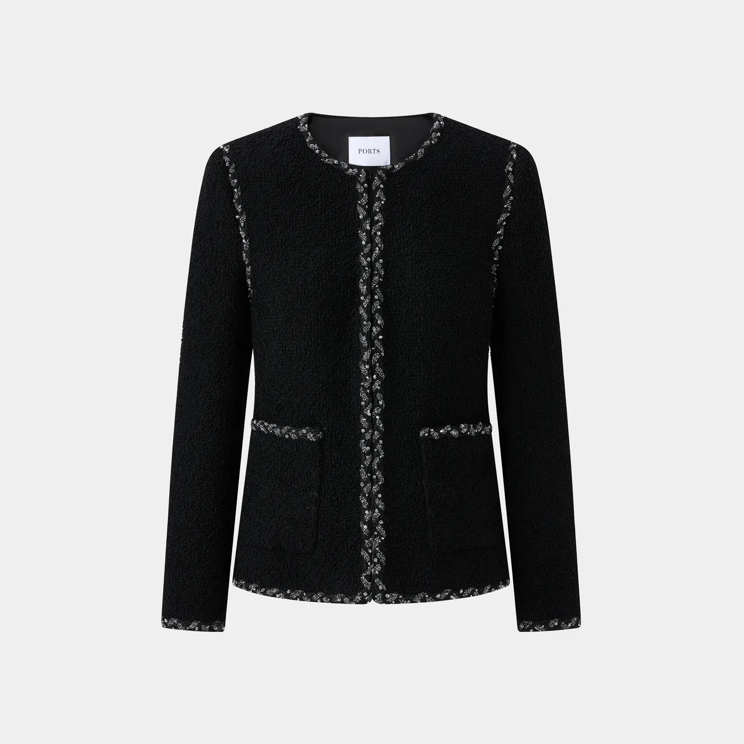 PORTS Timeless Chic giacca tweed nera filo argento