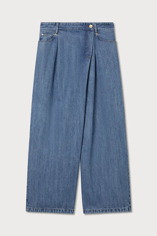 PORTS Wrap-Front Wide jeans indaco