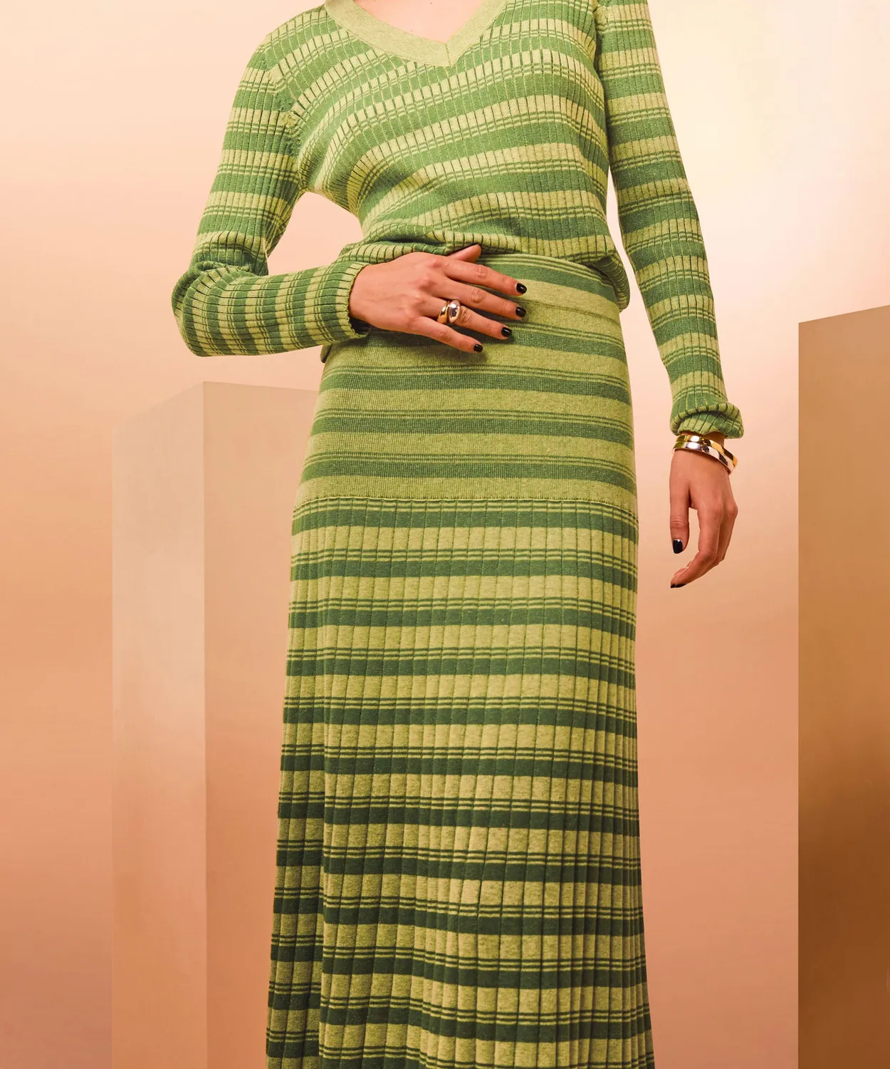Rodier Gonna Lunga Svasata Maglia Verde Pistacchio