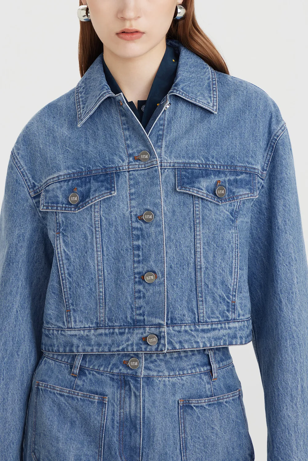 Ports 1961 Cropped Indigo giacca jeans indigo cotone