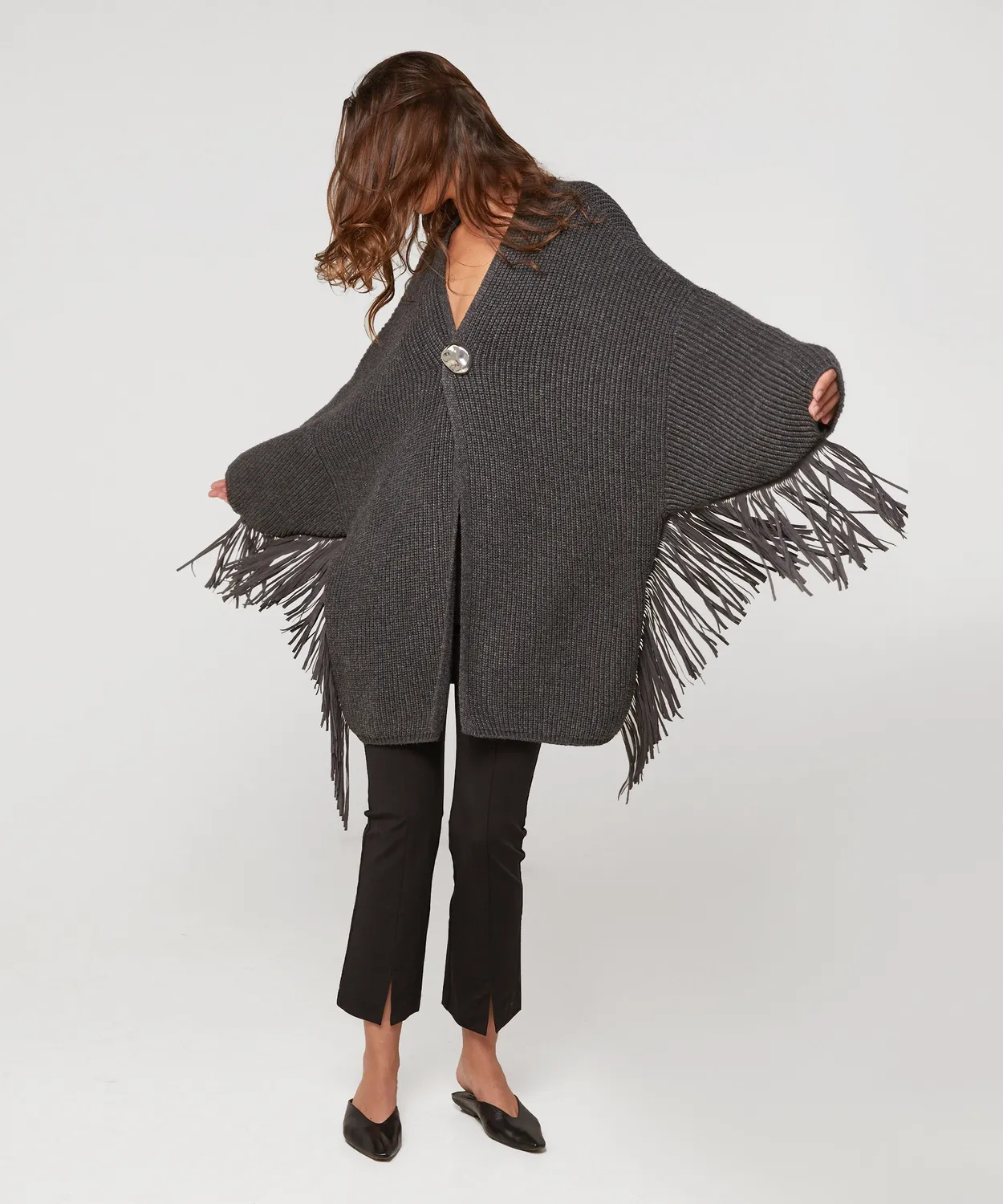 Rodier Cardigan Oversize Frange Lana Grigio Antracite