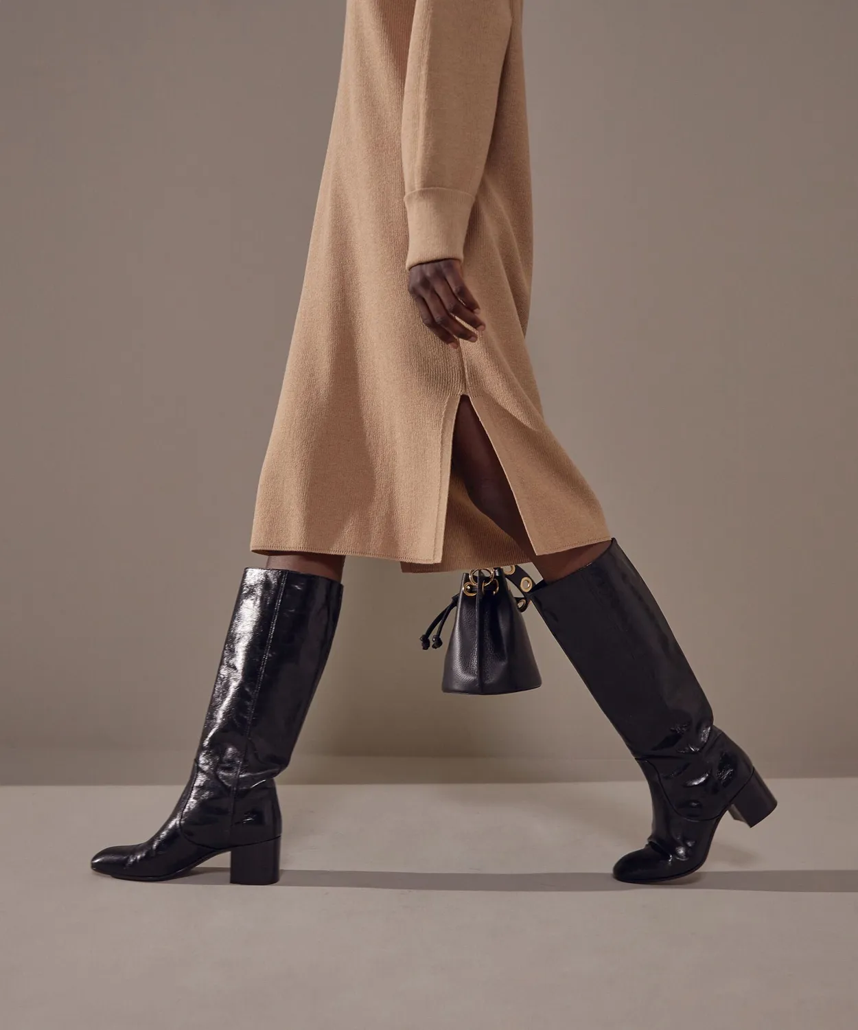 Rodier abito maglia collo alto mocha brown coste