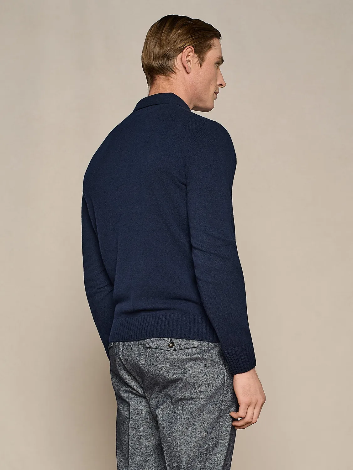 Paul Taylor Polo Mezza Zip Misto Cashmere Blu