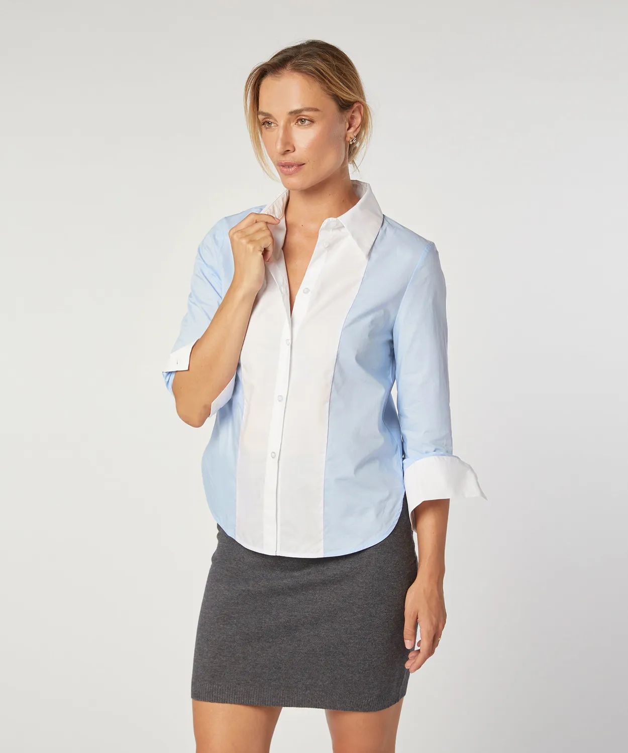 Rodier Camicia Cotone Bicolore Donna Azzurra