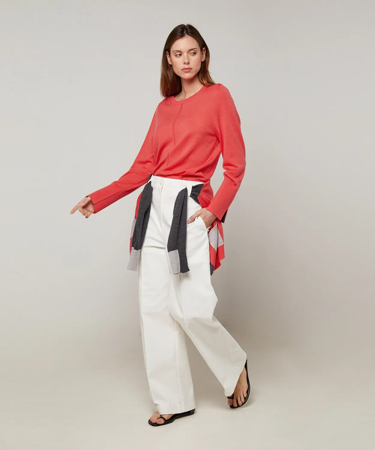 Rodier maglione girocollo lana merino corallo leggero