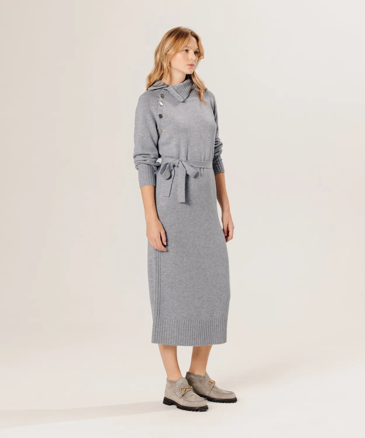 Rodier Abito lungo grigio collo alto lana merino