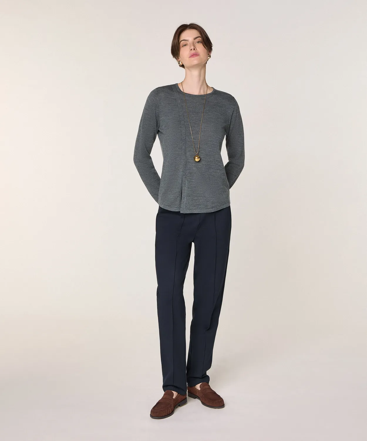 Rodier maglione girocollo merino grigio piombo maglia fine