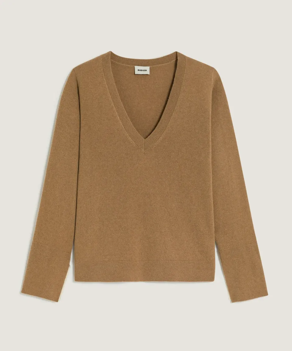 Rodier maglione cashmere V cammello donna
