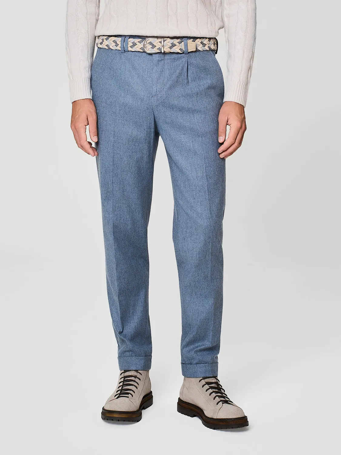 Paul Taylor Pantalone Sartoriale Flanella Lana Dusty Blue