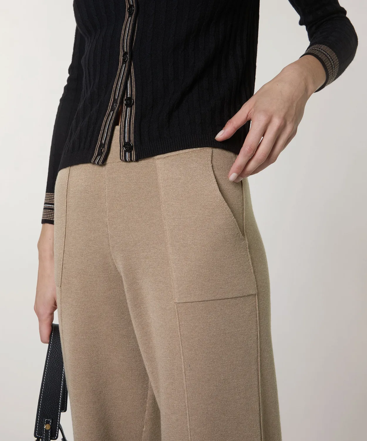 Rodier Pantaloni Larghi Maglia Marrone Moka Vita Elastica