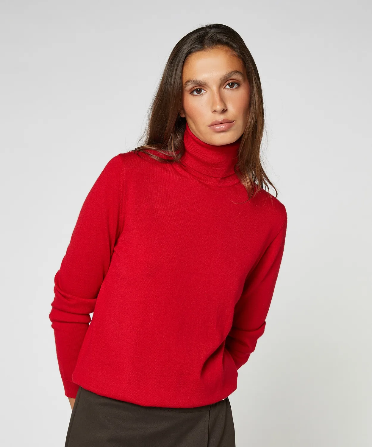 Rodier Maglione Dolcevita Lana Merino Rosso Invernale