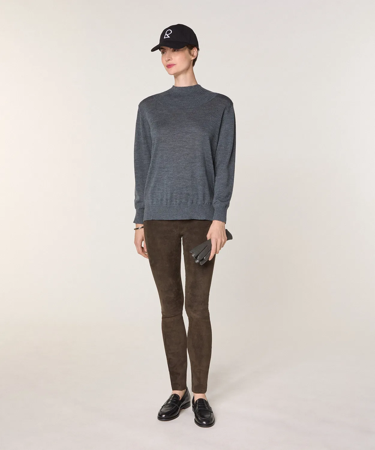 Rodier maglia collo alto lana merino grigio piombo