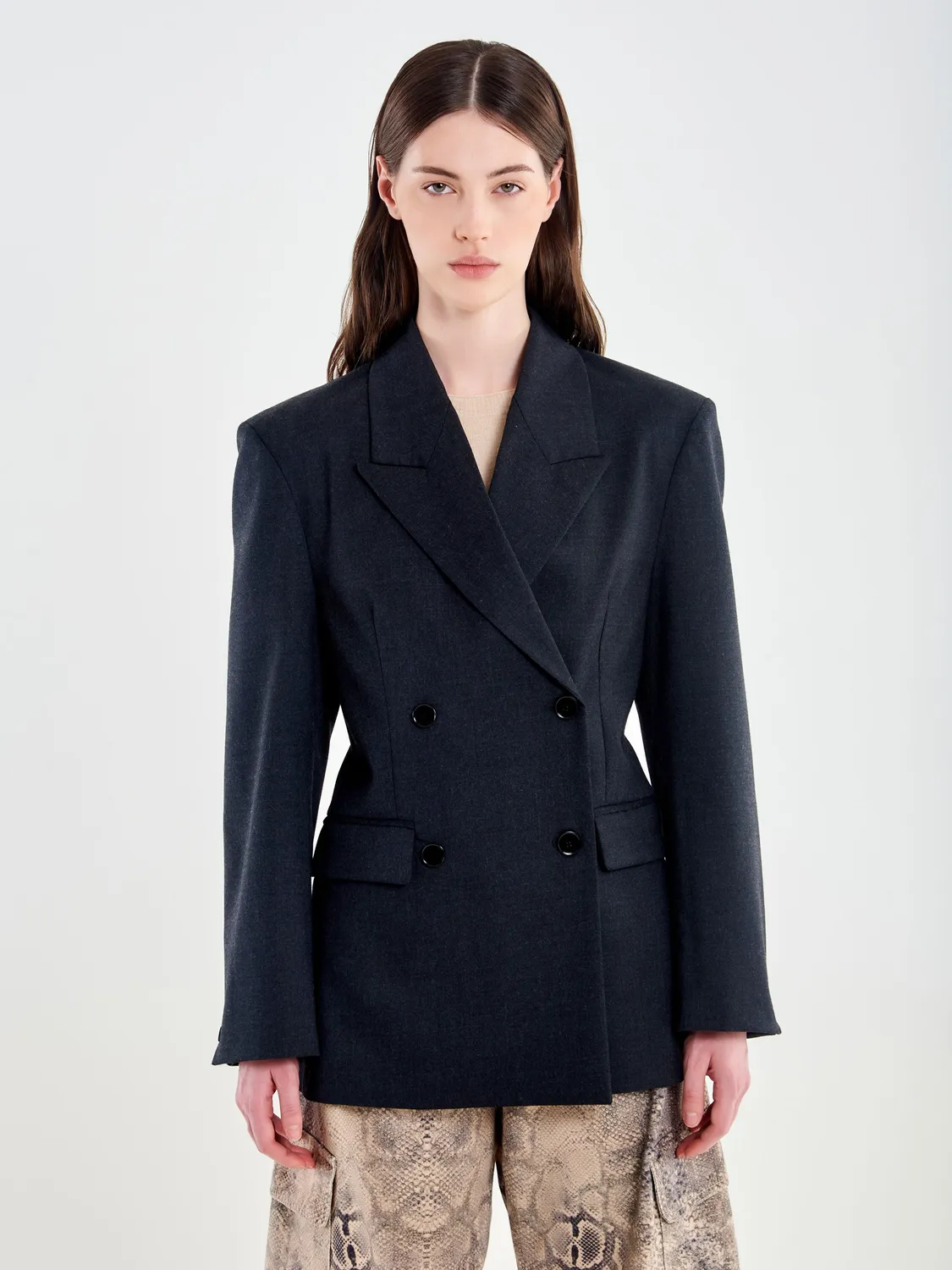 Vicolo Blazer Doppiopetto con Dettaglio Retro Nero S