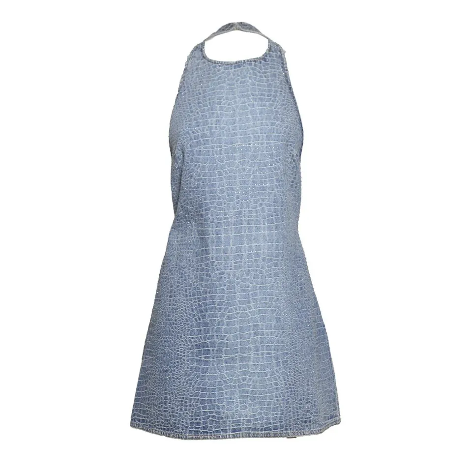 Self-Portrait SS26804S mini abito blu crochet strass