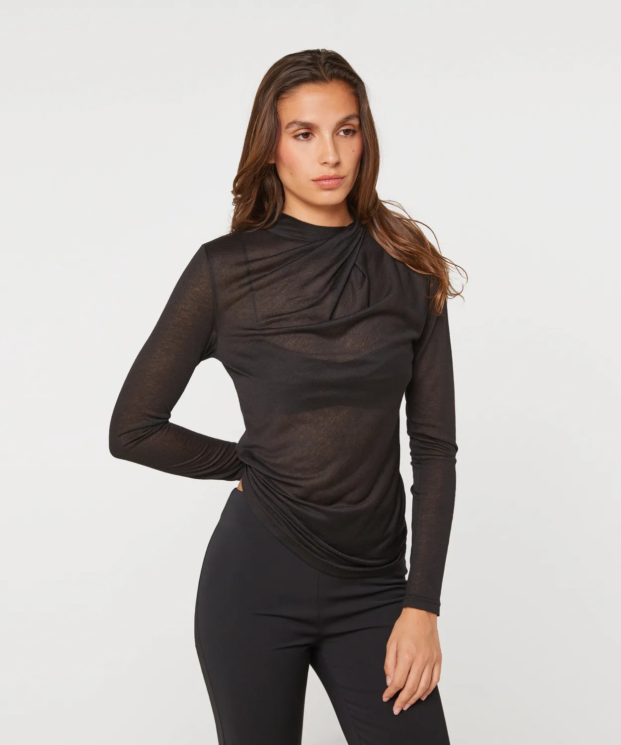 Rodier t-shirt drappeggiata nera maglia fine S