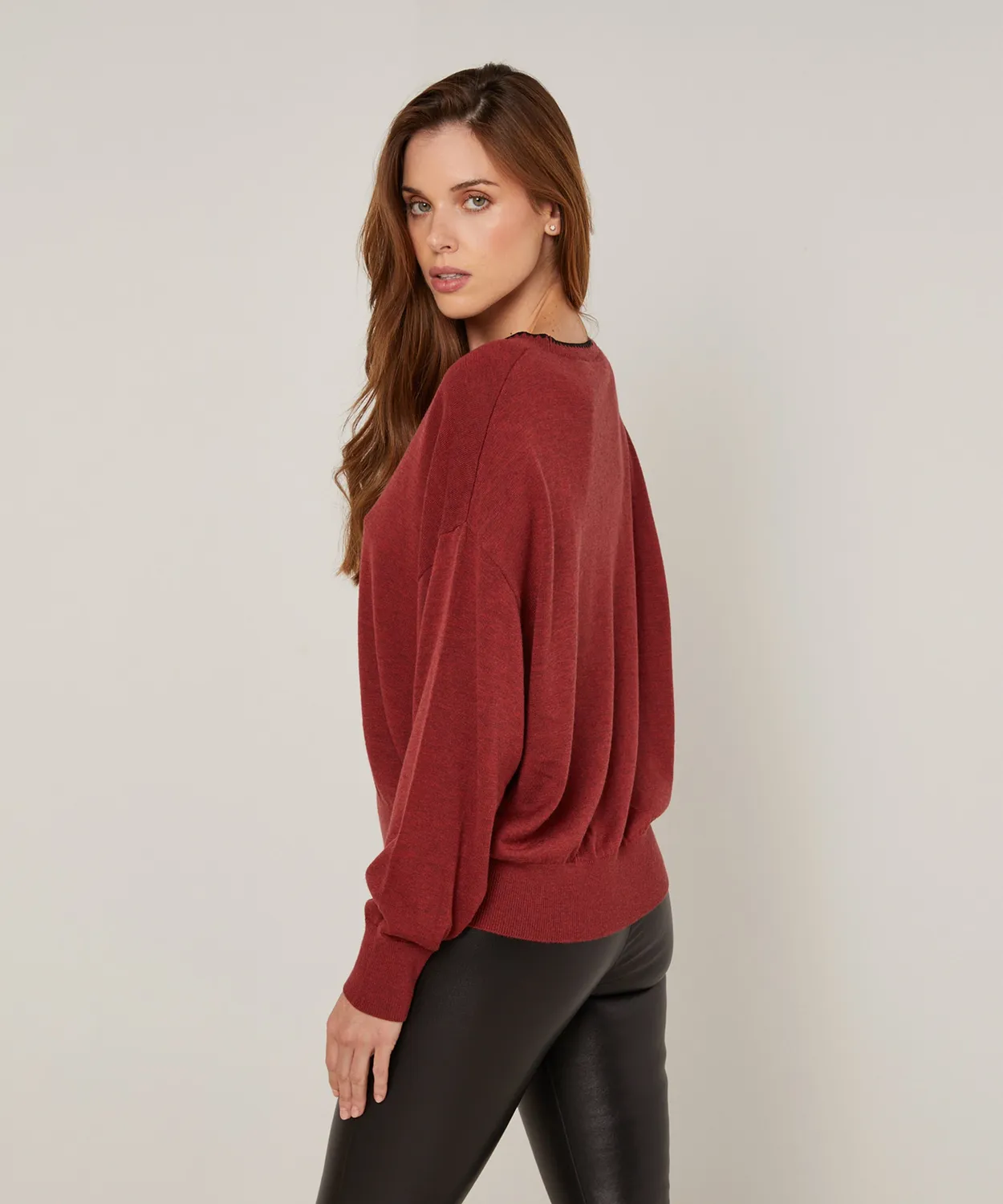 Rodier maglione girocollo maglia fine rosso mattone