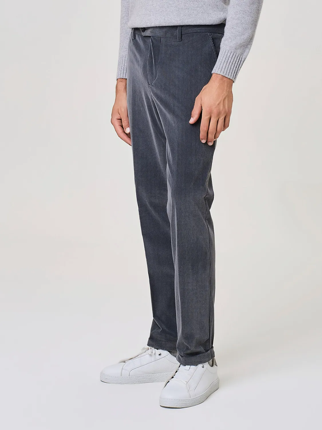 Paul Taylor Pantalone Jersey Grigio Scuro Effetto Velluto