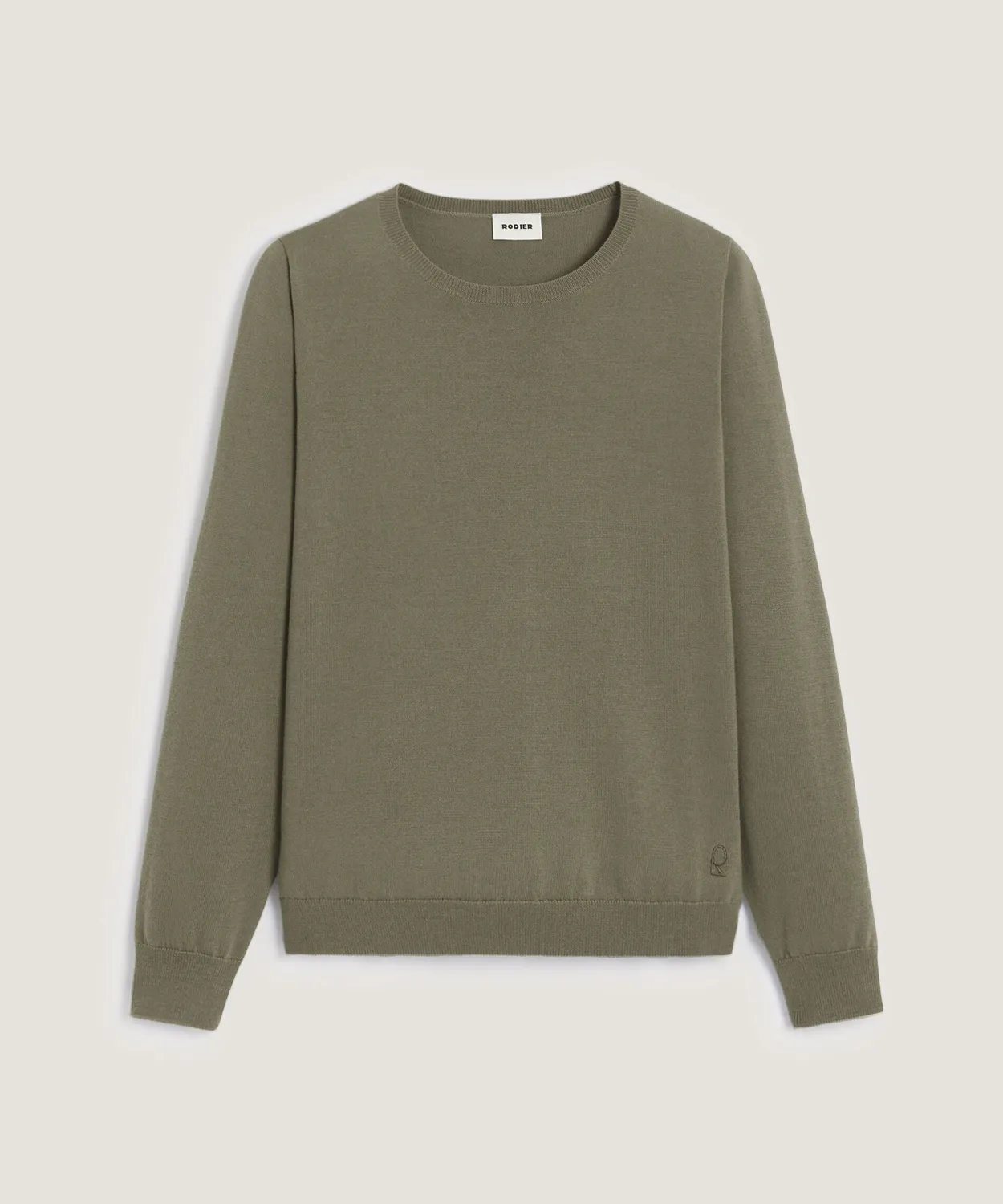 Rodier maglione merino girocollo verde oliva dritto
