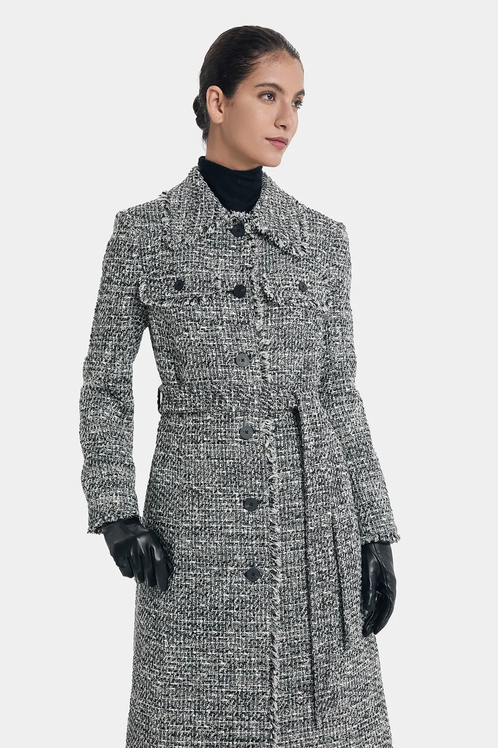 PORTS LT9C083TFD031 cappotto tweed bianco nero