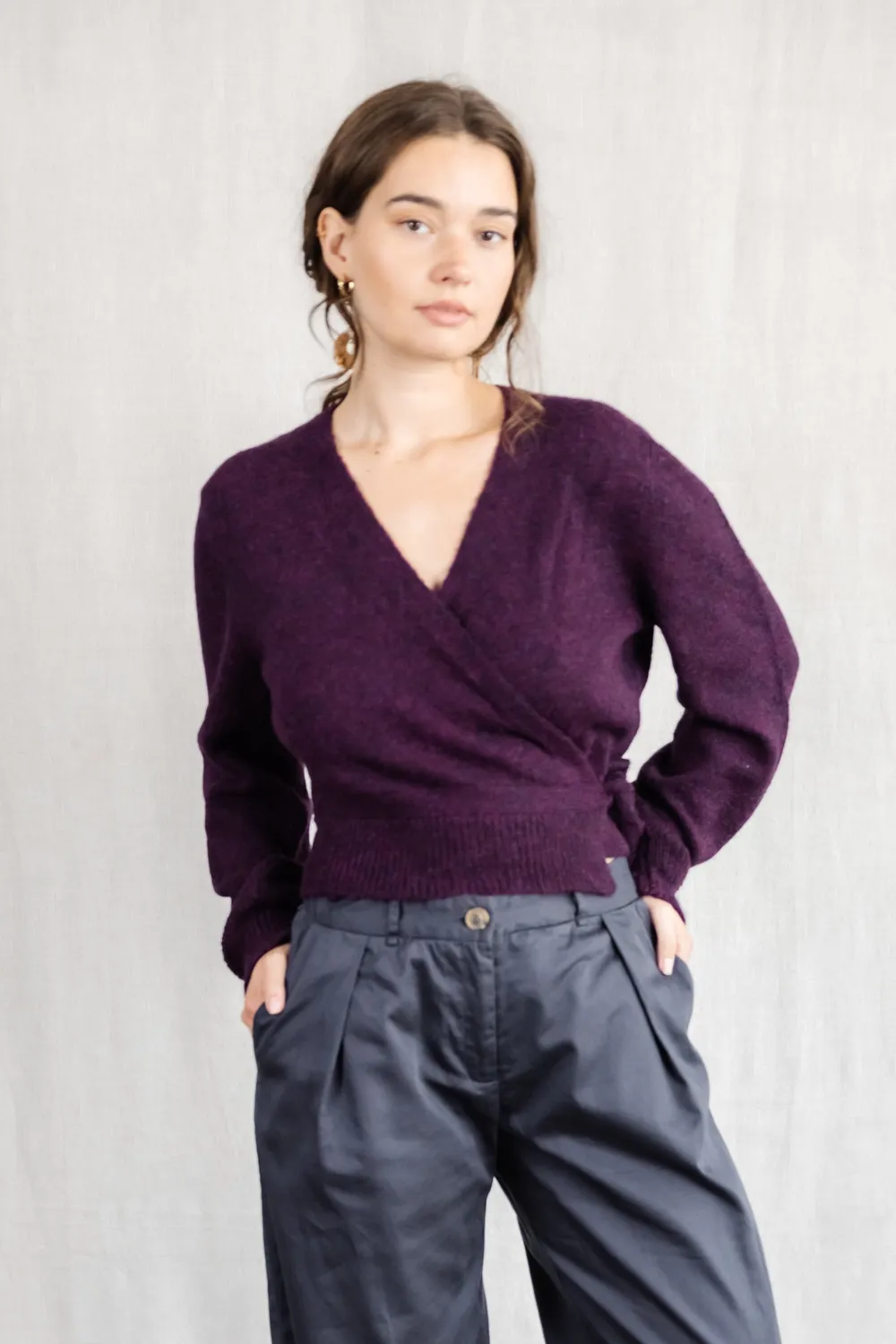 Jyoti Abancay cardigan avvolgente baby alpaca mora