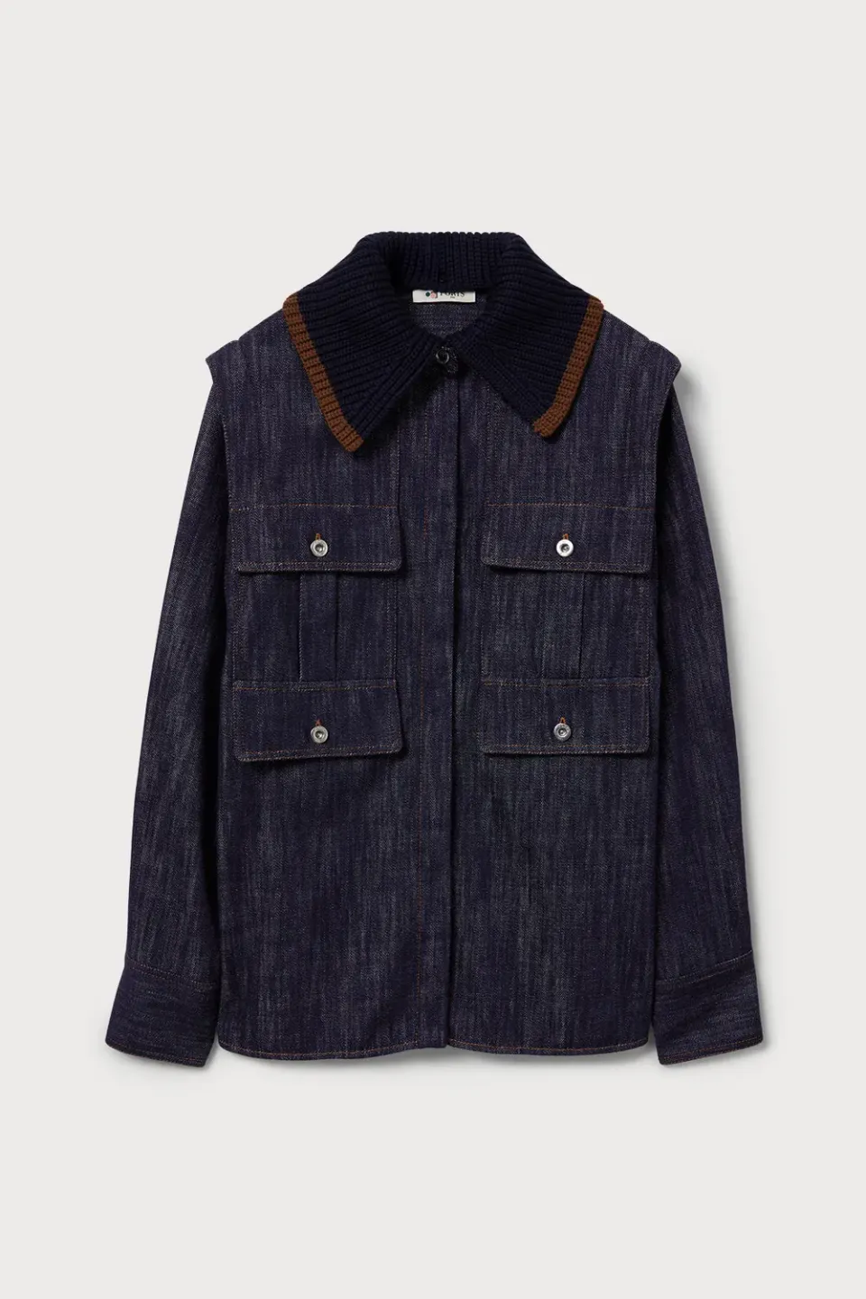 PORTS Utility camicia denim indaco collo contrasto