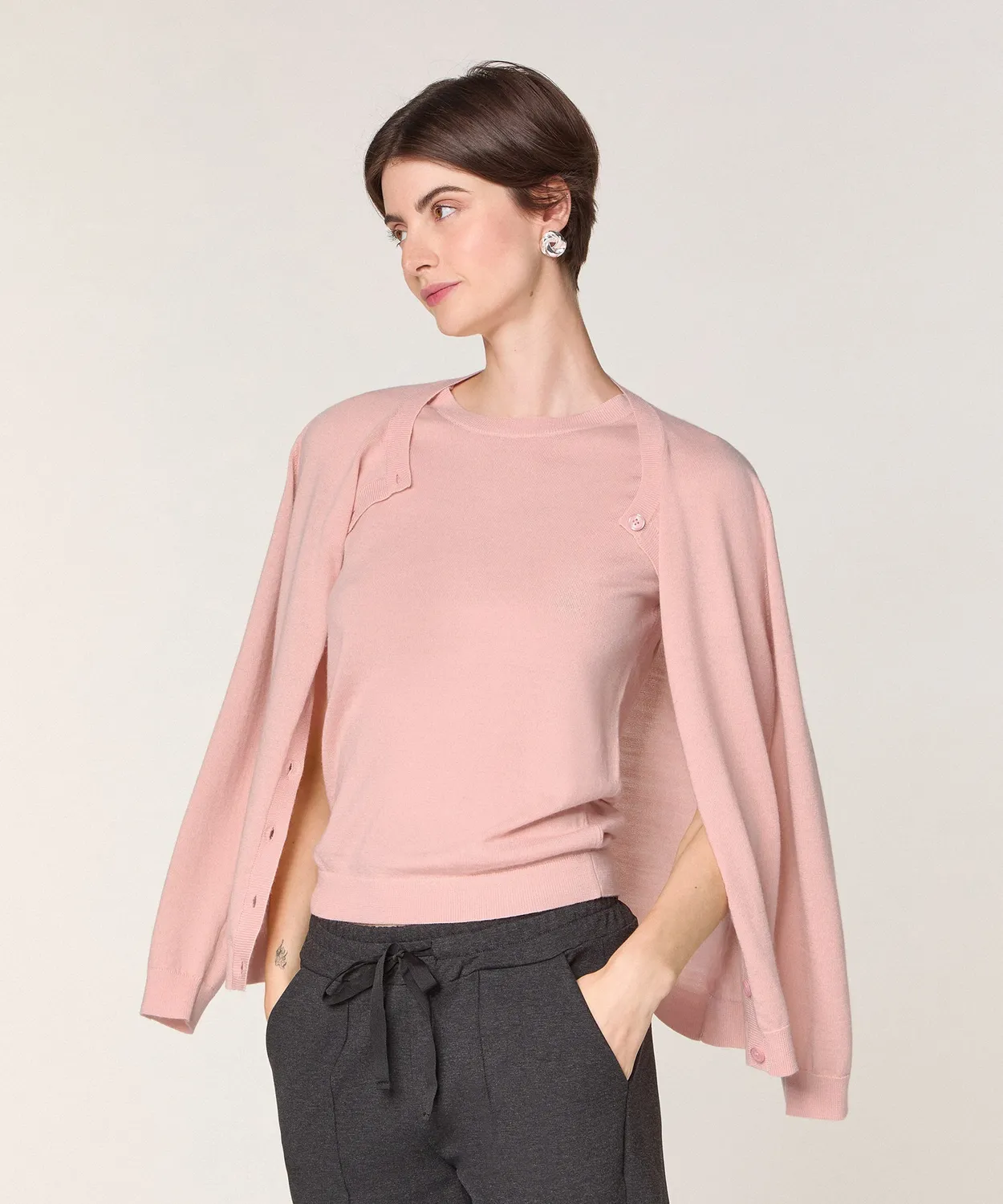 Rodier twin set lana merino rosa perla maglia 12