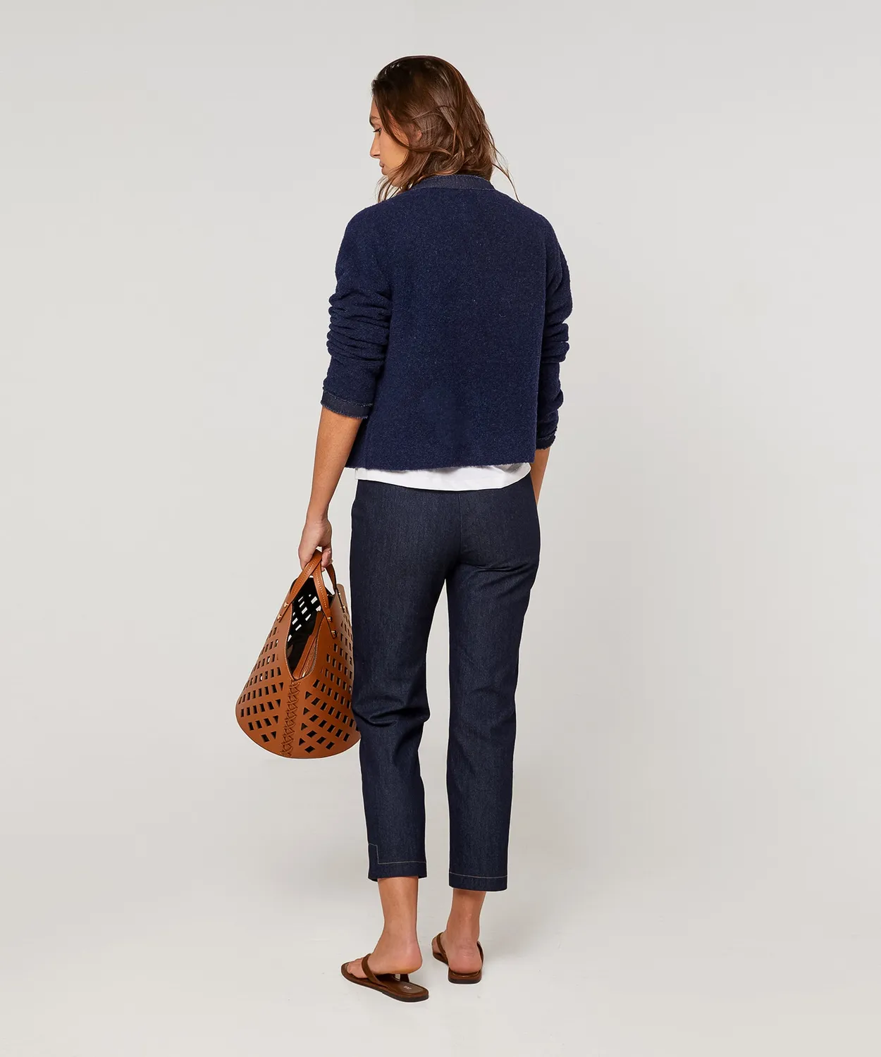 Rodier Cardigan bimateriale blu navy bottoni dorati