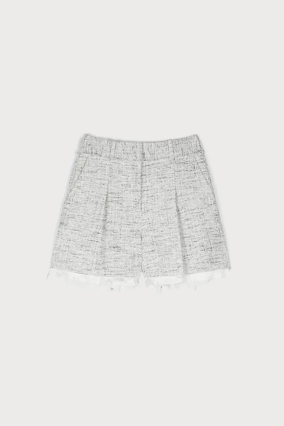 PORTS Chic Trimmed Tweed bermuda nero e bianco rifinito