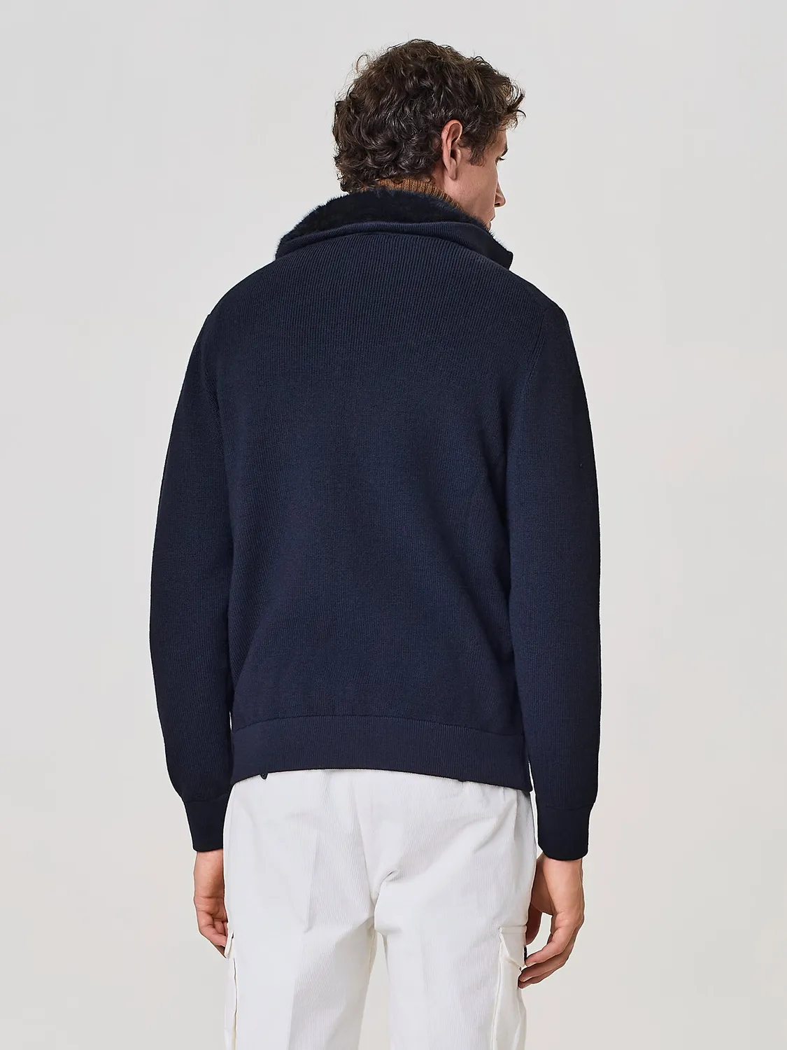Paul Taylor Bomber Misto Lana Blu con Collo Pelliccia