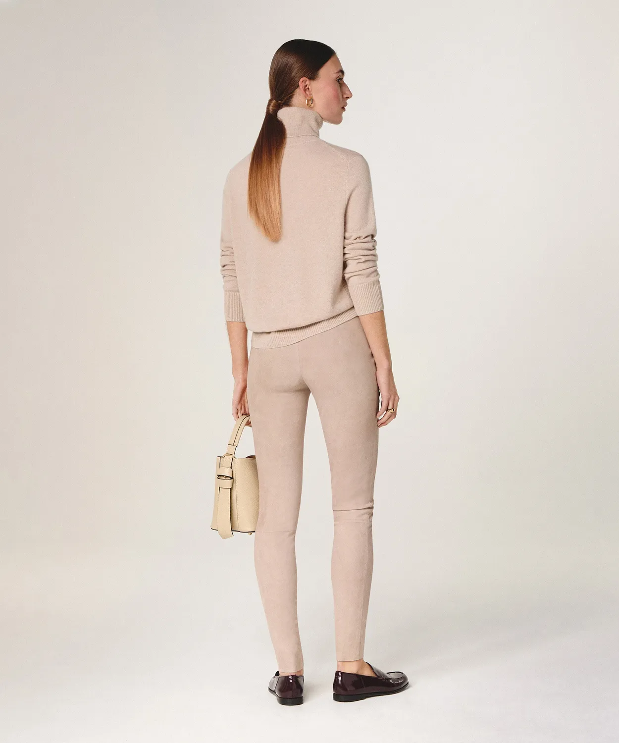 Rodier leggings pelle scamosciata beige elasticizzati