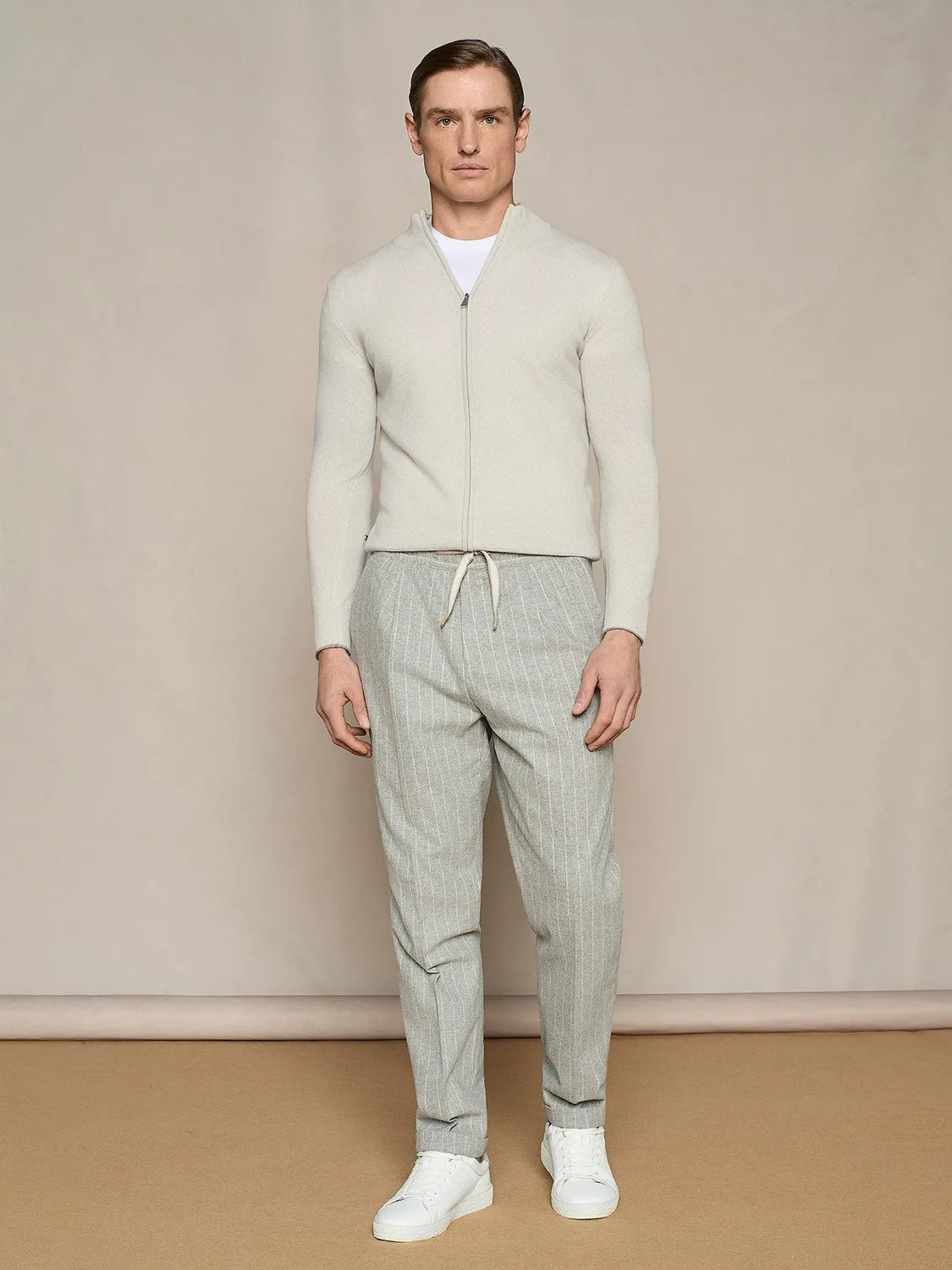 Paul Taylor pantalone jogger lana gessato grigio