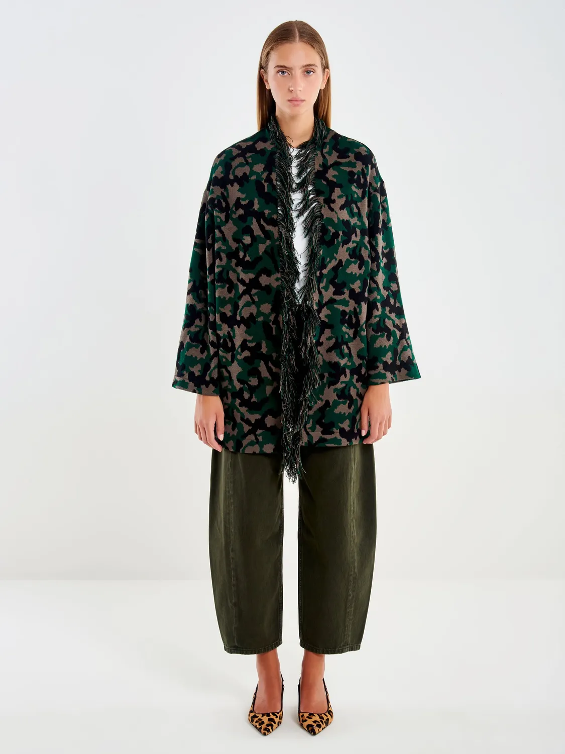 Vicolo Maxi Cardigan Camouflage jacquard verde unica