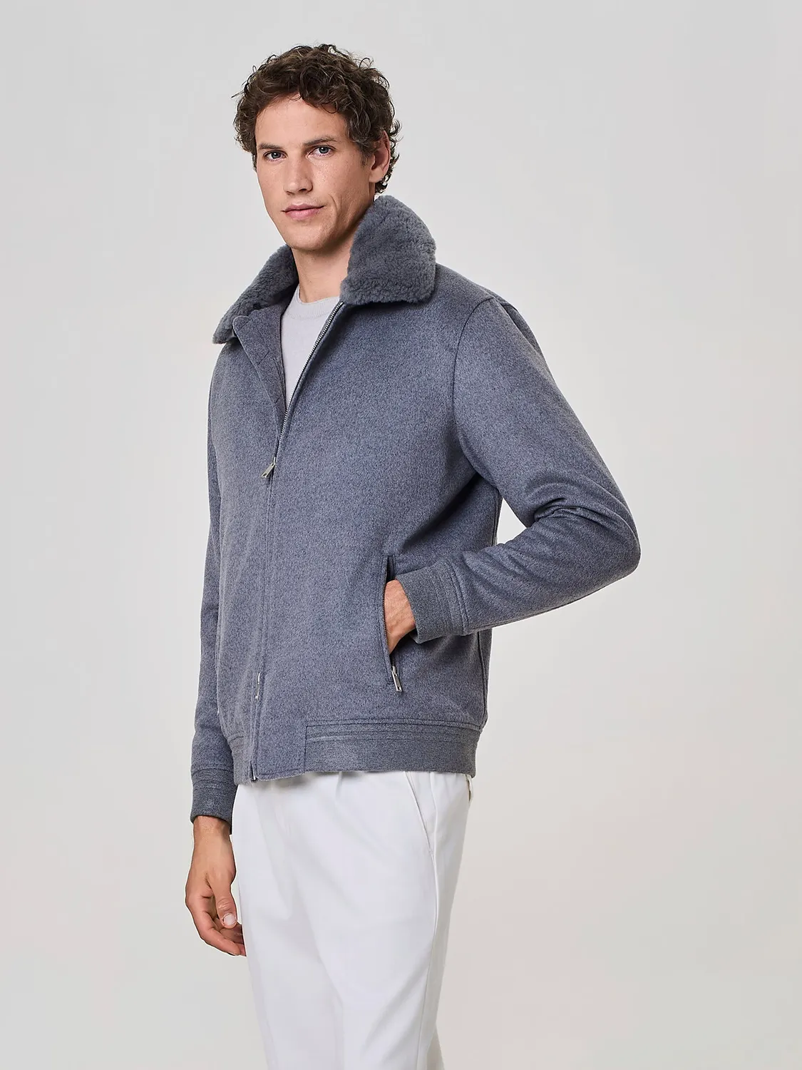 Paul Taylor Bomber Imbottito Grigio Collo Eco Pelliccia Zip