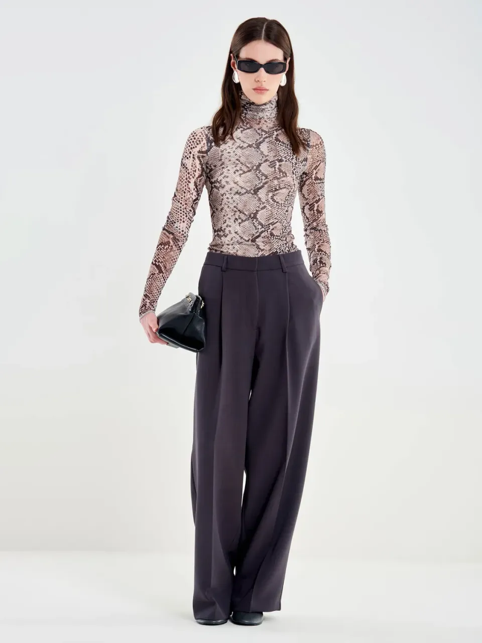 Vicolo Pantaloni con Piega wide leg asfalto taglie S-M