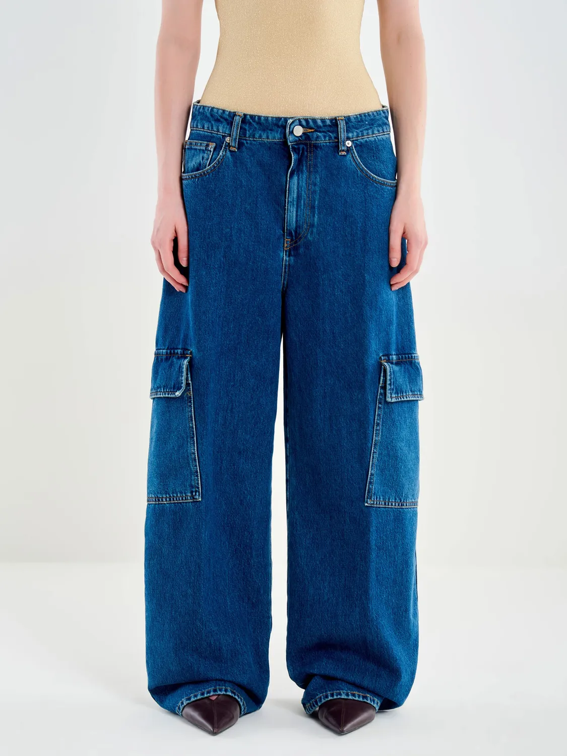 VICOLO Denim Cargo Tasconi jeans blu cotone XS-L