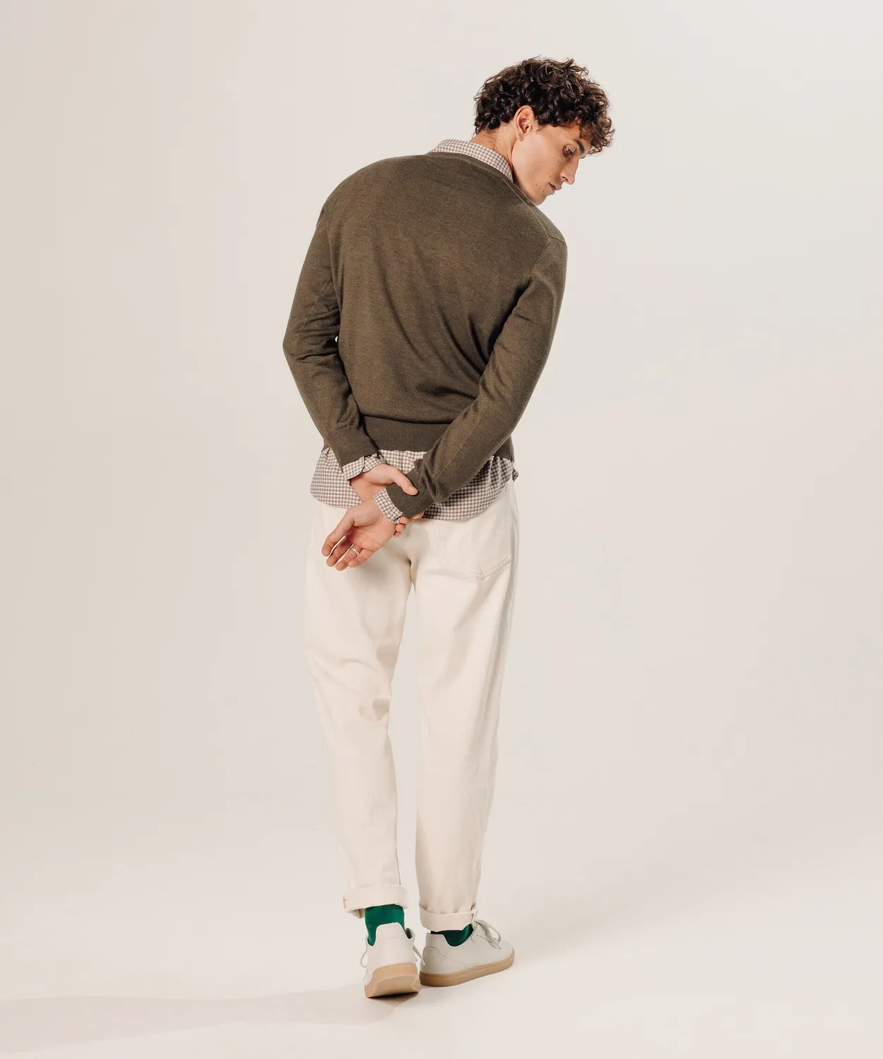 Rodier maglione lana merino scollo V bark brown