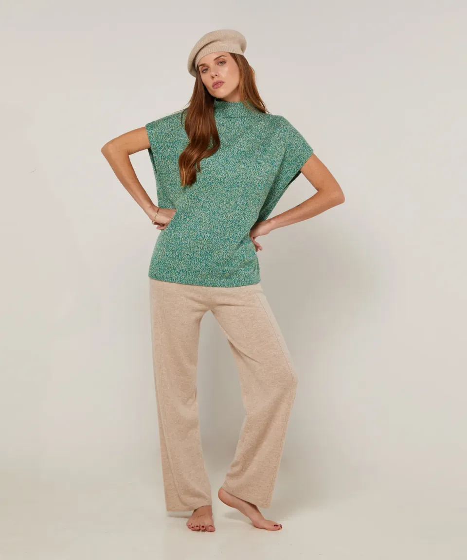 Rodier maglione collo alto maniche corte verde