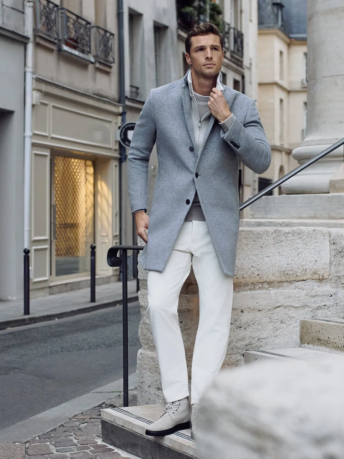 Paul Taylor Monopetto Velour Maglia Cappotto Grigio Chiaro